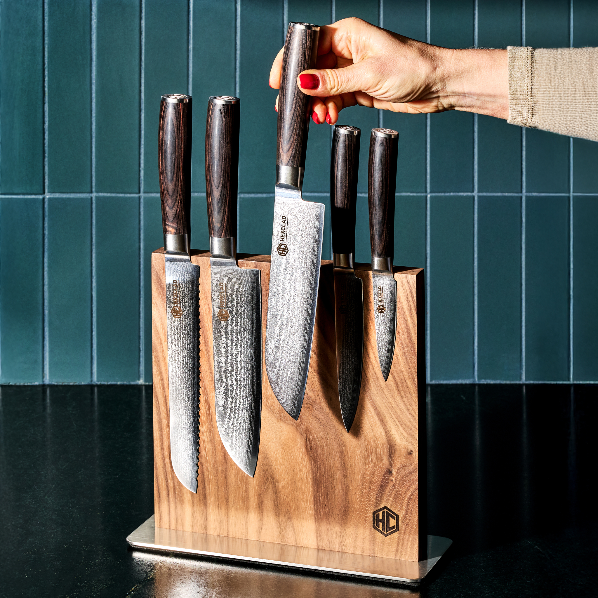 Damascus Steel Knife Set. 7-pc (Espresso) - Image 2