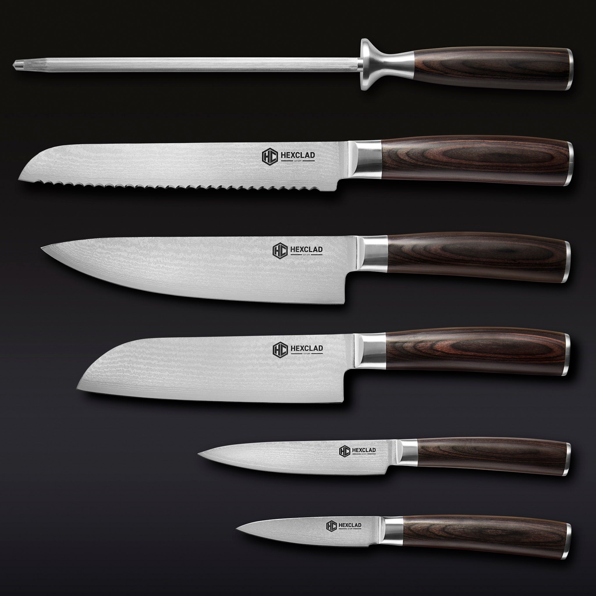 Damascus Steel Knife Set. 7-pc (Espresso) - Image 7