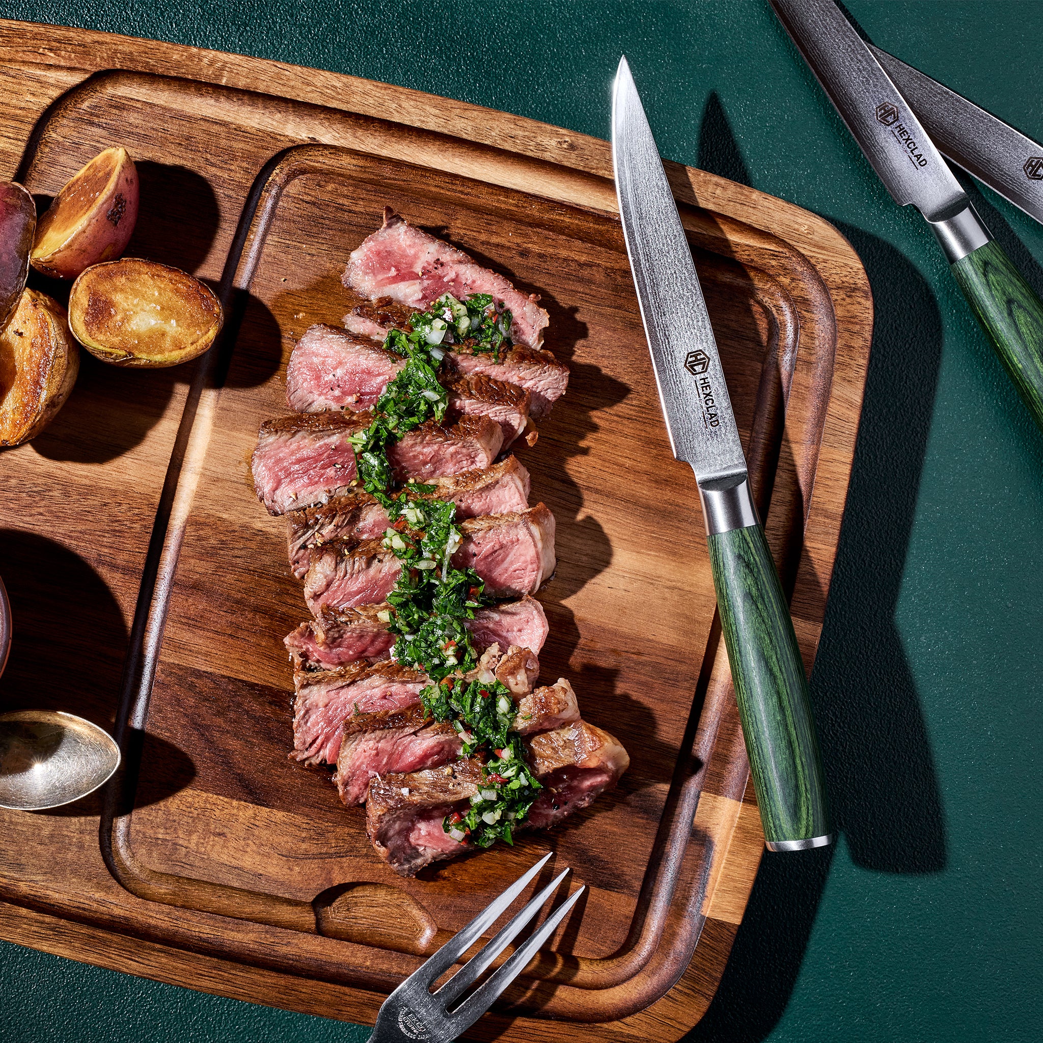 Steak Knife & Bistecca Plate Set. 8-pc (Green) - Image 5
