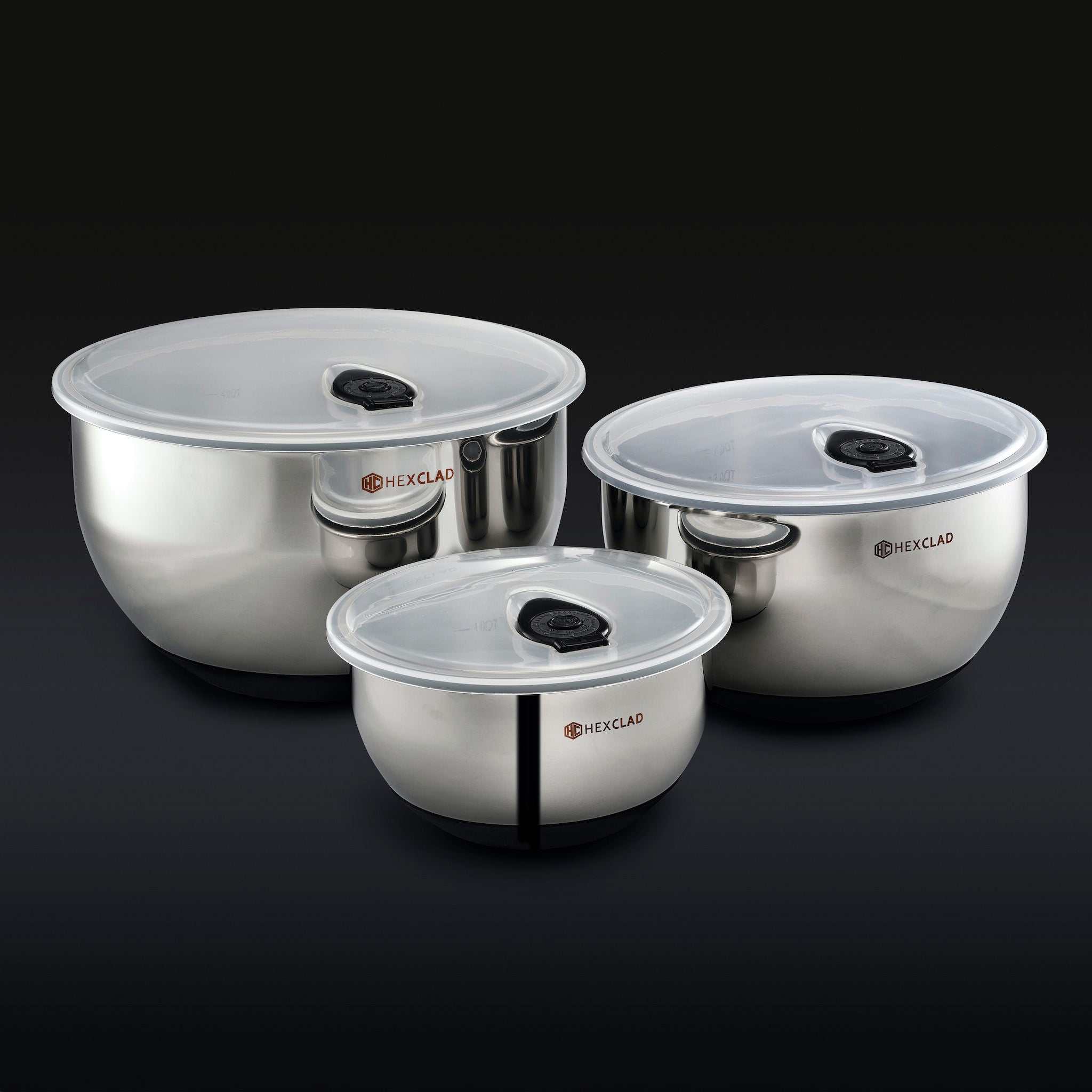 Stainless Mixing Bowl Set with Vacuum Seal Lids. 6-pc