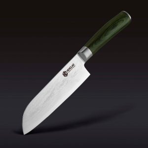 Damascus Steel Santoku Knife. 7 (Green)