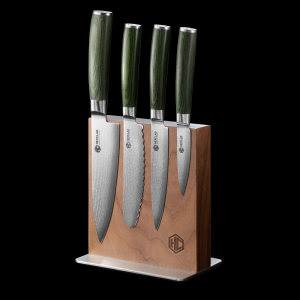 Damascus Steel Studio Knife Set. 5-pc (Green)